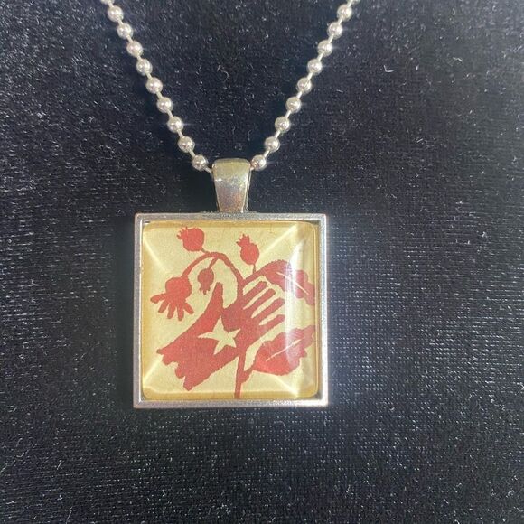 Handmade Necklace 1” square resin dome Pendant w/digitalize image of hand - Picture 1 of 5